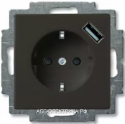 Розетка с/з с USB 16А, 700 мА, (безвинтовой зажим) , цвет Шато(черный), ABB Basic 55