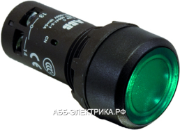 ABB CP2-13G-10 Кнопка с подсветкой зеленая 220В AC/DC с плоской клавишей с фиксацией 1НО