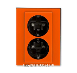 Розетка 2-ая электрическая с заземлением с защитными шторками, цвет Оранжевый/Дымчатый черный, Levit