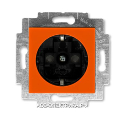 Розетка 1-ая электрическая , с заземлением и защитными шторками (безвинтовой зажим), цвет Оранжевый/