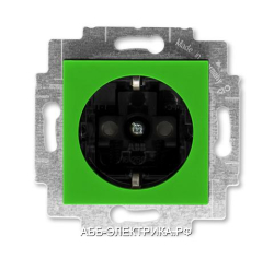 Розетка 1-ая электрическая , с заземлением и защитными шторками (безвинтовой зажим), цвет Зеленый/Ды