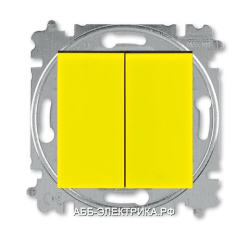 Выключатель 2-клавишный проходной (с двух мест), цвет Желтый/Дымчатый черный, Levit, ABB