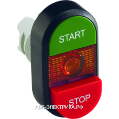 ABB MPD15-11R Кнопка двойная зеленая/красная-выступ прозрачна я линза с текстом (START/STOP)