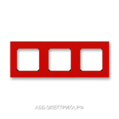Рамка ABB Levit 3 поста красный / дымчатый чёрный