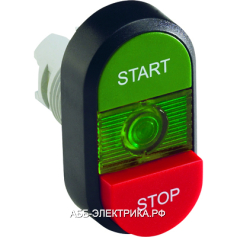ABB MPD15-11G Кнопка двойная зеленая/красная-выступающая прозрачна я линза с текстом (START/STOP)