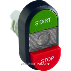 ABB MPD15-11С Кнопка двойная зеленая/красная-выступающая прозрачна я линза с текстом (START/STOP)